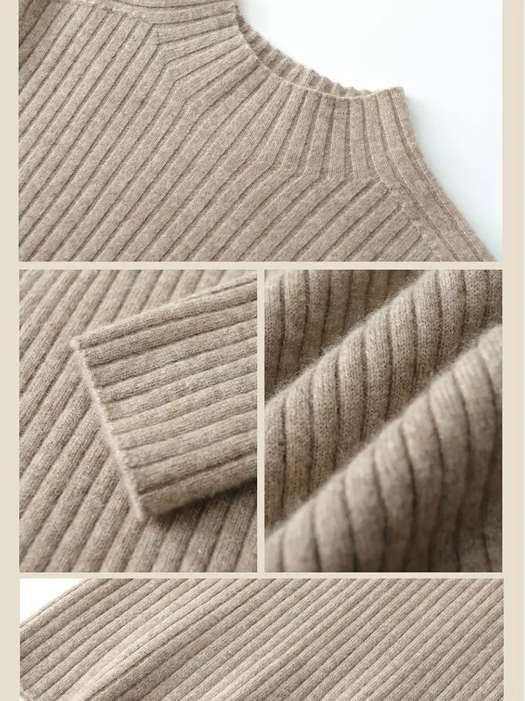 เสื้อสเวตเตอร์แคชเมียร์สำหรับผู้หญิง คอเต่า ลายทาง ดีไซน์หรูหรา ทรงเข้ารูป ผ้าถักลายแจ็คการ์ดไร้รอยต่อ ผลิตจากแคชเมียร์แท้ 100% สำหรับฤดูใบไม้ร่วงและฤดูหนาว