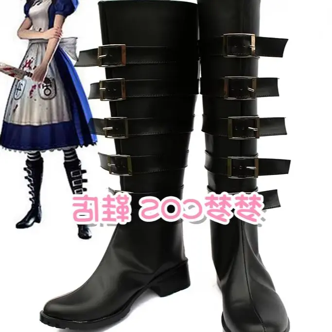 Alice: Madness Returns Alice Cosplay Shoes Boots Anime Halloween Black Boots