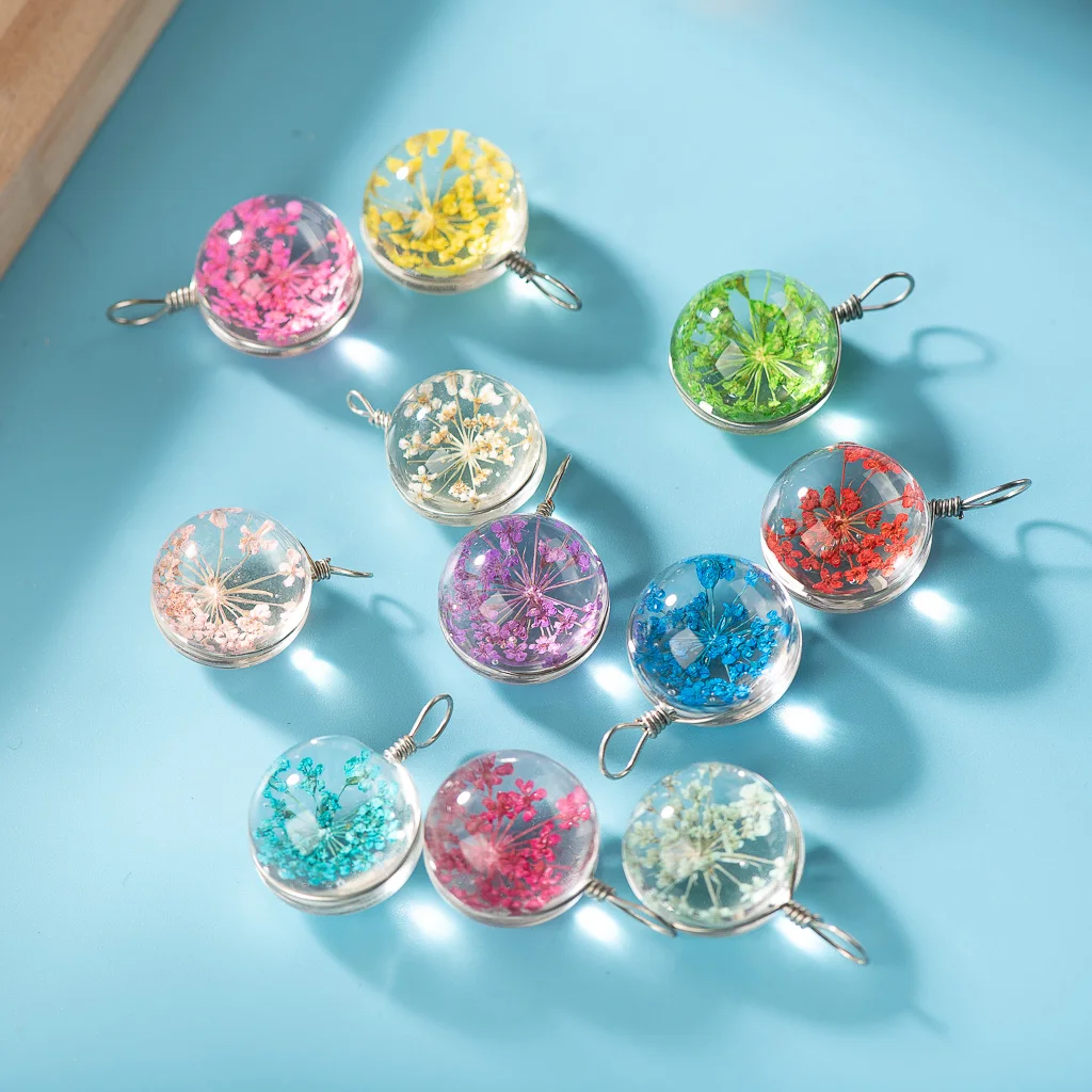 15-16mm#5pcs Iron Wire Glass Ball And Flowers Crystal Not Wooden  For DIY Earrings Bracelet Necklace Jewelry Making Beads #IZ303