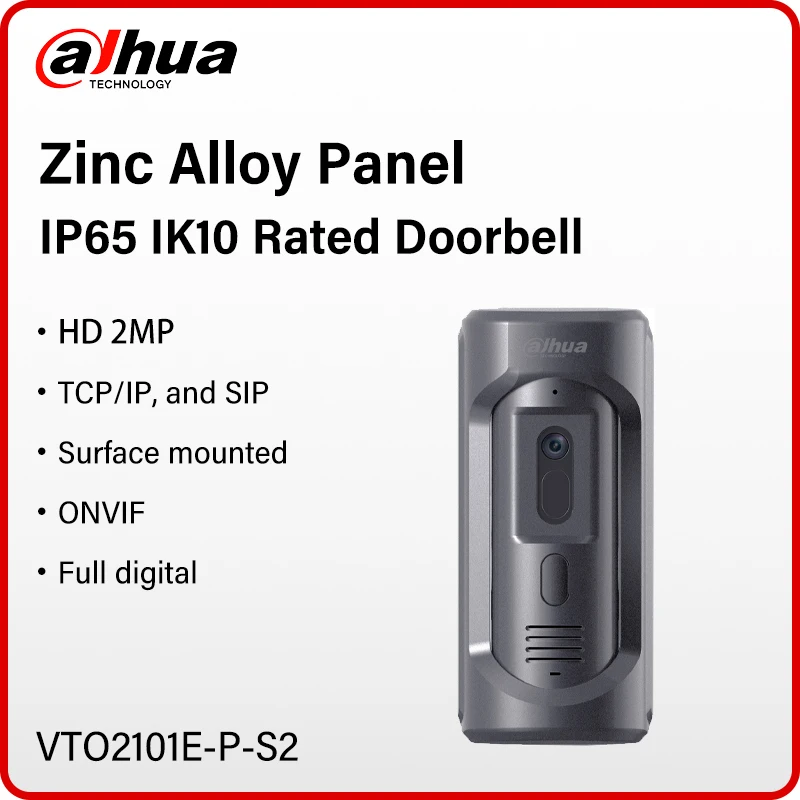 داهوا 2MP IP65 IK10 فيديو إنترفون سبائك الزنك لوحة HD PoE جرس الباب كاميرا تعمل بالأشعة تحت الحمراء WEB TCP SIP RS-485 APP فتح عن بعد VTO2101E-P-S2