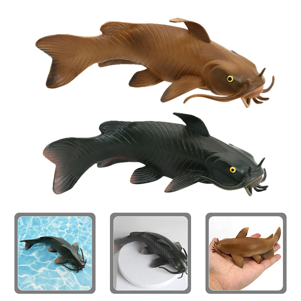 2 Pcs Simulated Catfish Model Ocean Figure Fake Animal Simulation Realistic Figurines Pvc Child