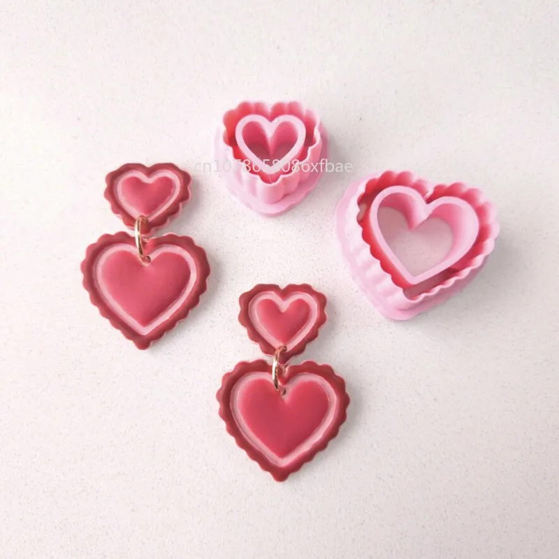 SKINNY SCALLOPED HEARTS Polymer Clay Cutters Valentine's Day Dainty Cutout Heart Lock & Key Coquette Clay Earring Making Tools