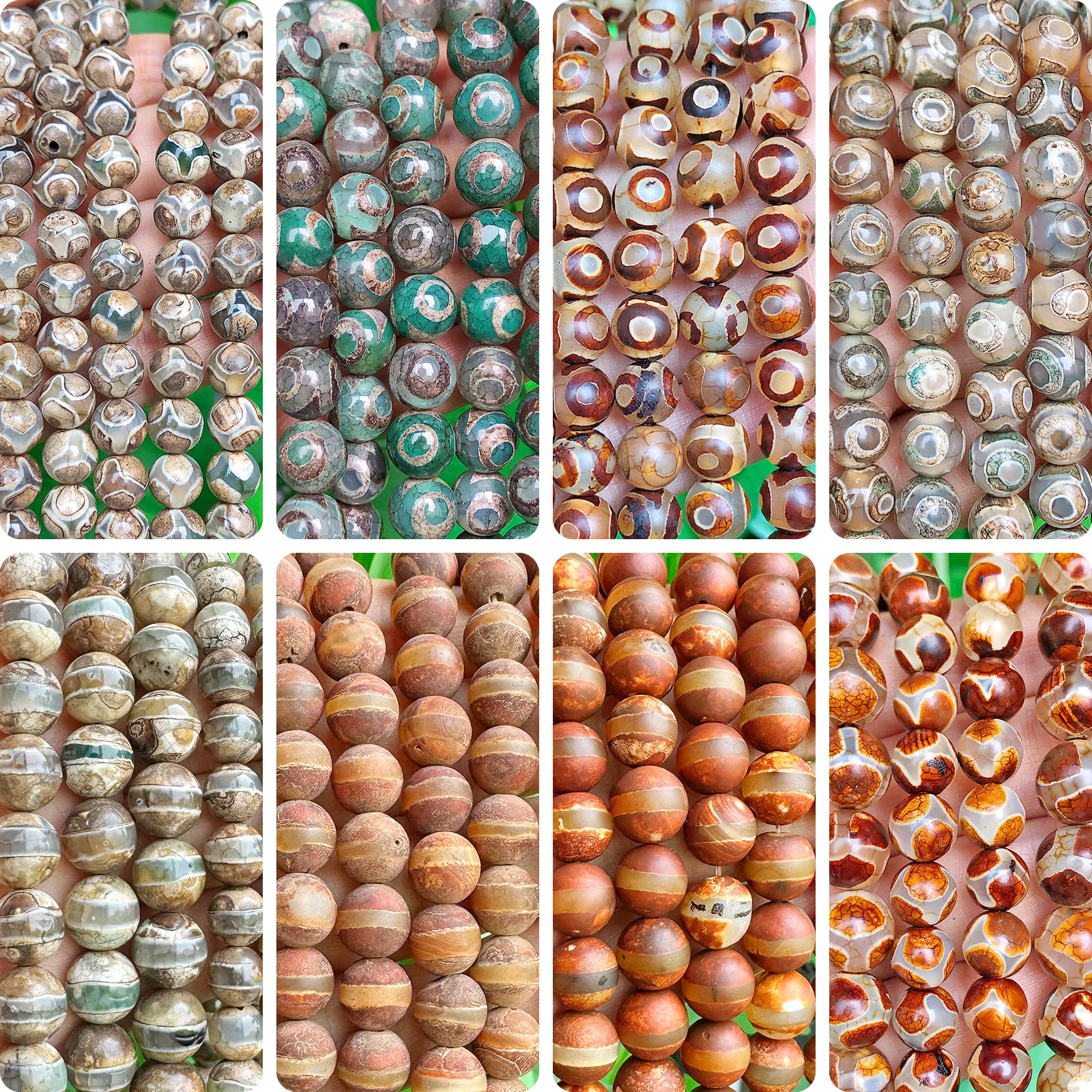 

8/10mm Dzi Beads Natural Stone Agate Tibetan Round Loose Spacer Beads for Jewelry Making Needlework Charms Bracelet Accessories