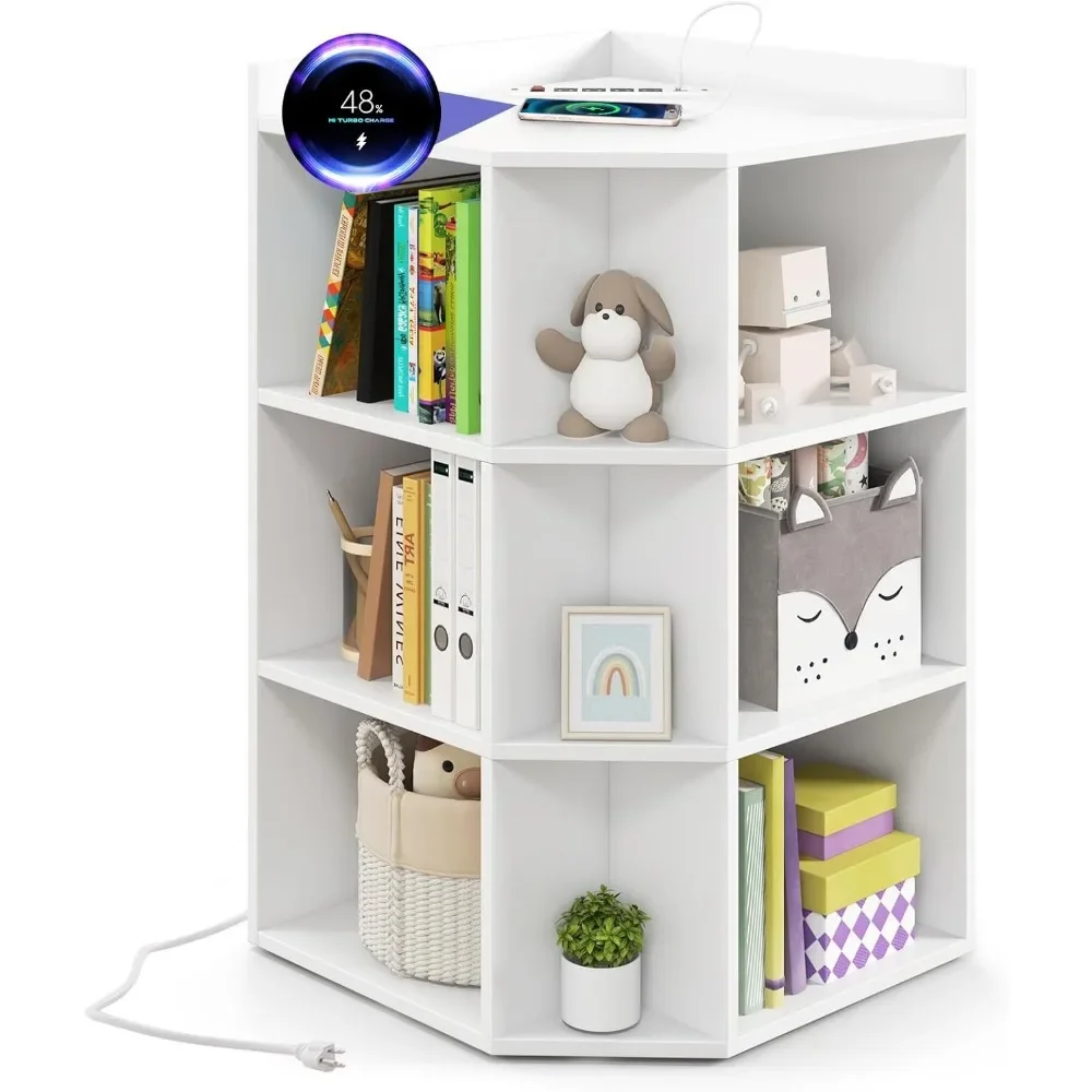 

Kids Corner Cabinet with Charging Station, Wooden Cubby Bookcase with USB Ports and Outlets, Kids Bookshelf, 9-Cube Toy Storage