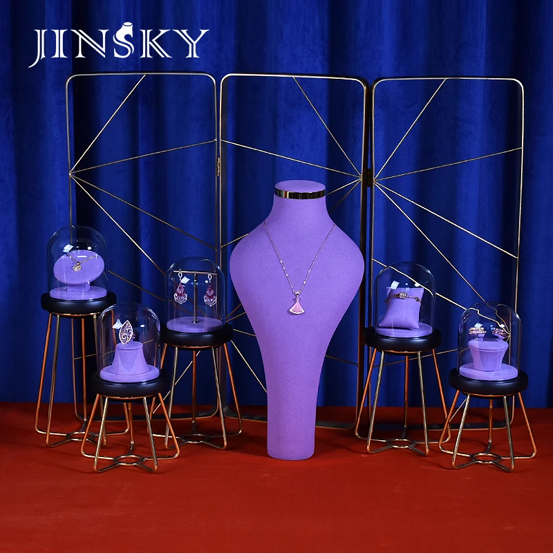 

Custom. Jinsky Jewelry Display Sets Window Showcase Micro Fiber Metal Ornament Stand Earring Necklace Ring Jewelry Display Holde