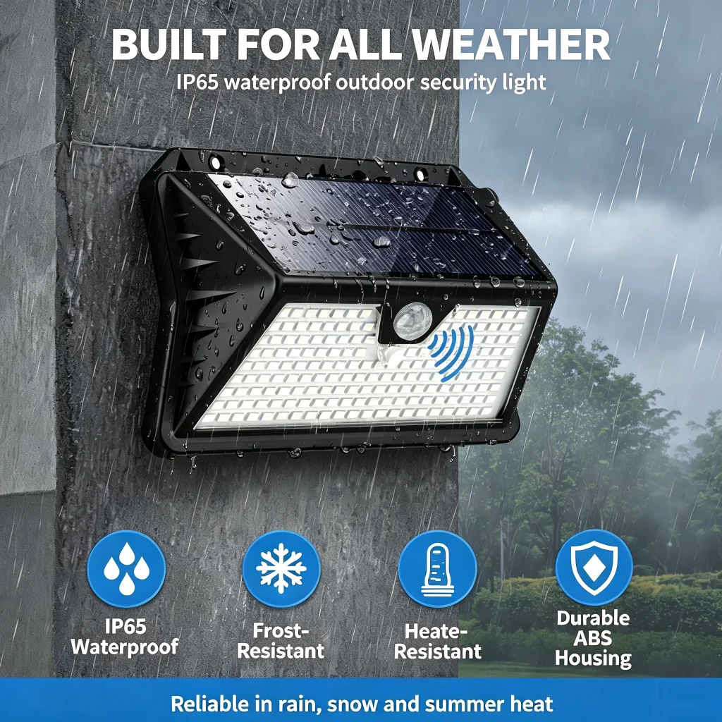 185 LED Solar Motion Sensor Wall Light, 3 Working Modes, IP65 Waterproof Outdoor Security Lamp for Garden Yard Patio