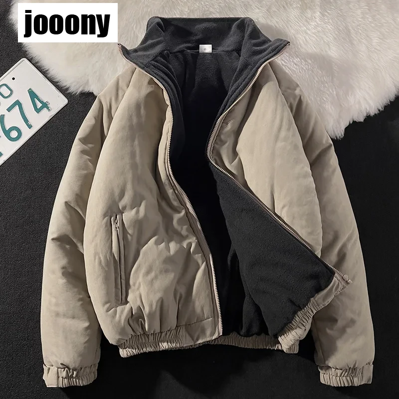 Retro Hong Kong Style Winter Versatile Coat Japan Standing Collar Padded Jacket Retro Loose Warm Men's Parkas Korean Basic Daily