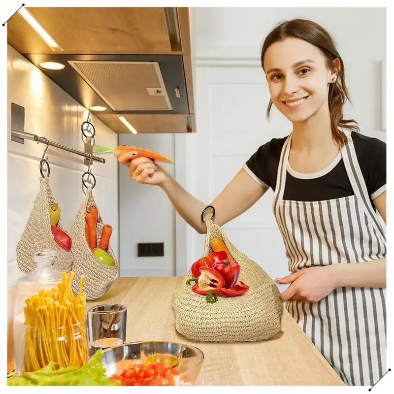 Handwoven Boho Wall Hanging Basket For Fruit Vegetable Hanging Baskets Storage Organizer Decorative Hanging Wall Basket Durable