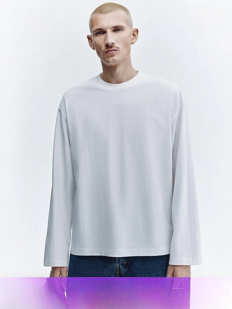 Camiseta H&M Unisex de Manga Larga y Cuello Redondo, Algodón, Estilo Simple, Talla Grande, Nueva Colección de Verano, Ropa Casual