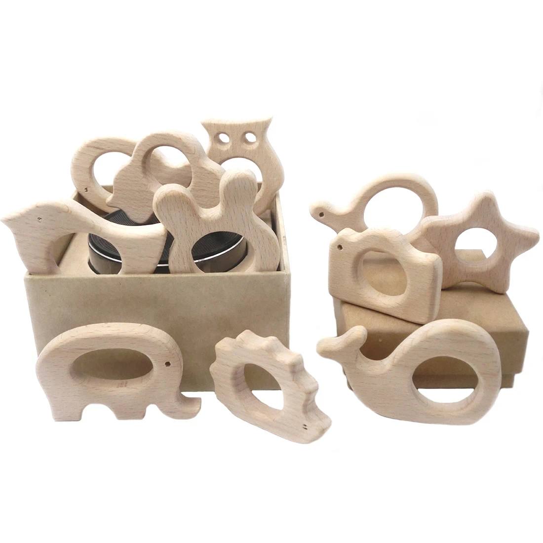 ABCPICK Beech Wooden Animal Natural Personalized Pendent Eco-Friendly Safe DIY Pacifier Chain Jewelry Making Handmade Accessorie