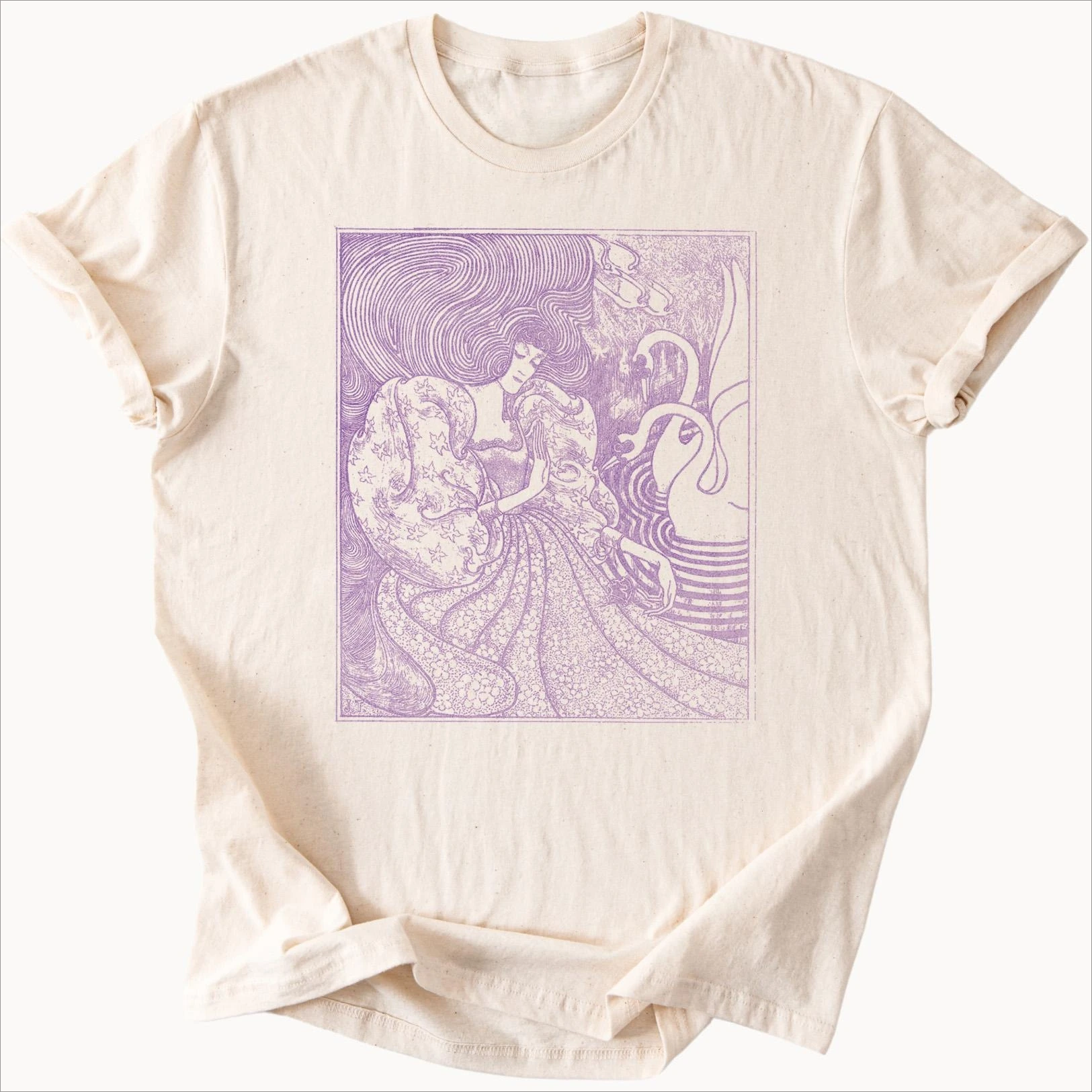 T-shirt grafica da donna Art Nouveau taglie forti in puro cotone traspirante alla moda e versatile unisex streetwear oversize