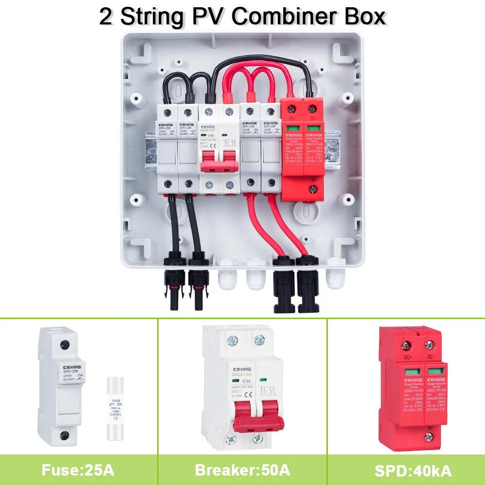 Imagem -05 - Combiner Box com Fusível dc String Plastic Box Ip65 Lightning Protection Impermeável Pré-cabo com Fio para Painel Solar Mcb Spd pv