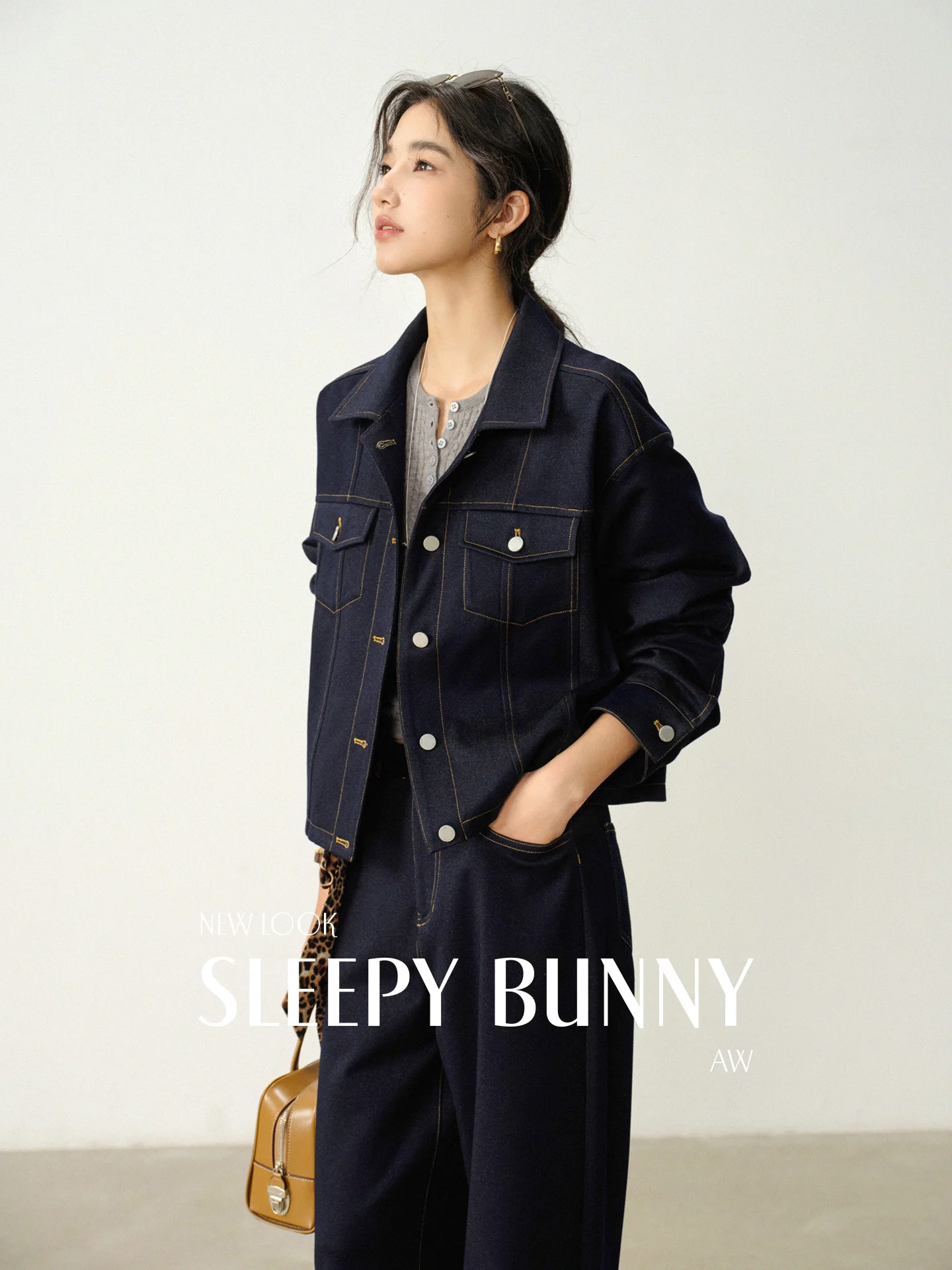 Vintage Loose Denim Jacket Dark Blue Drop Shoulder Jean Coat Casual Autumn Lapel Outerwear Women Retro American Style Fashion