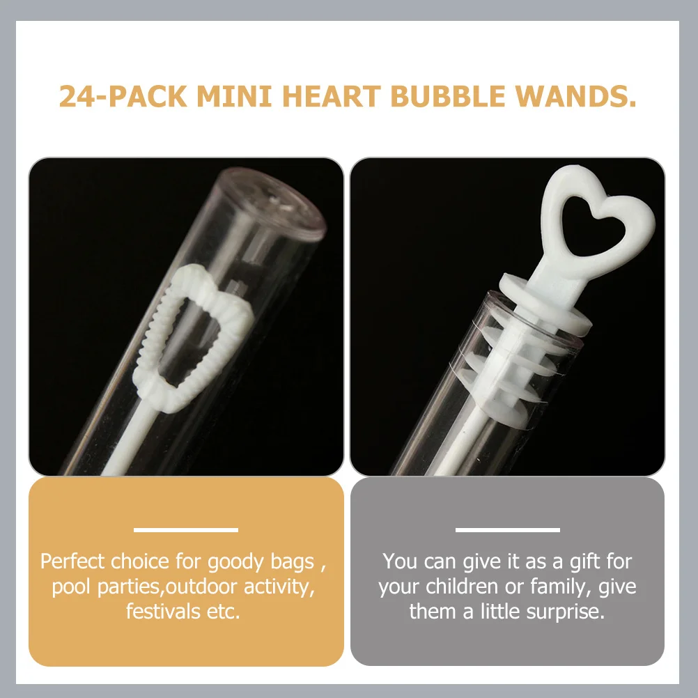 24 Uds varitas de burbujas vacías Mini tubos de burbujas rellenados en forma de corazón de plástico para niños recuerdos de fiesta actividades de festivales al aire libre