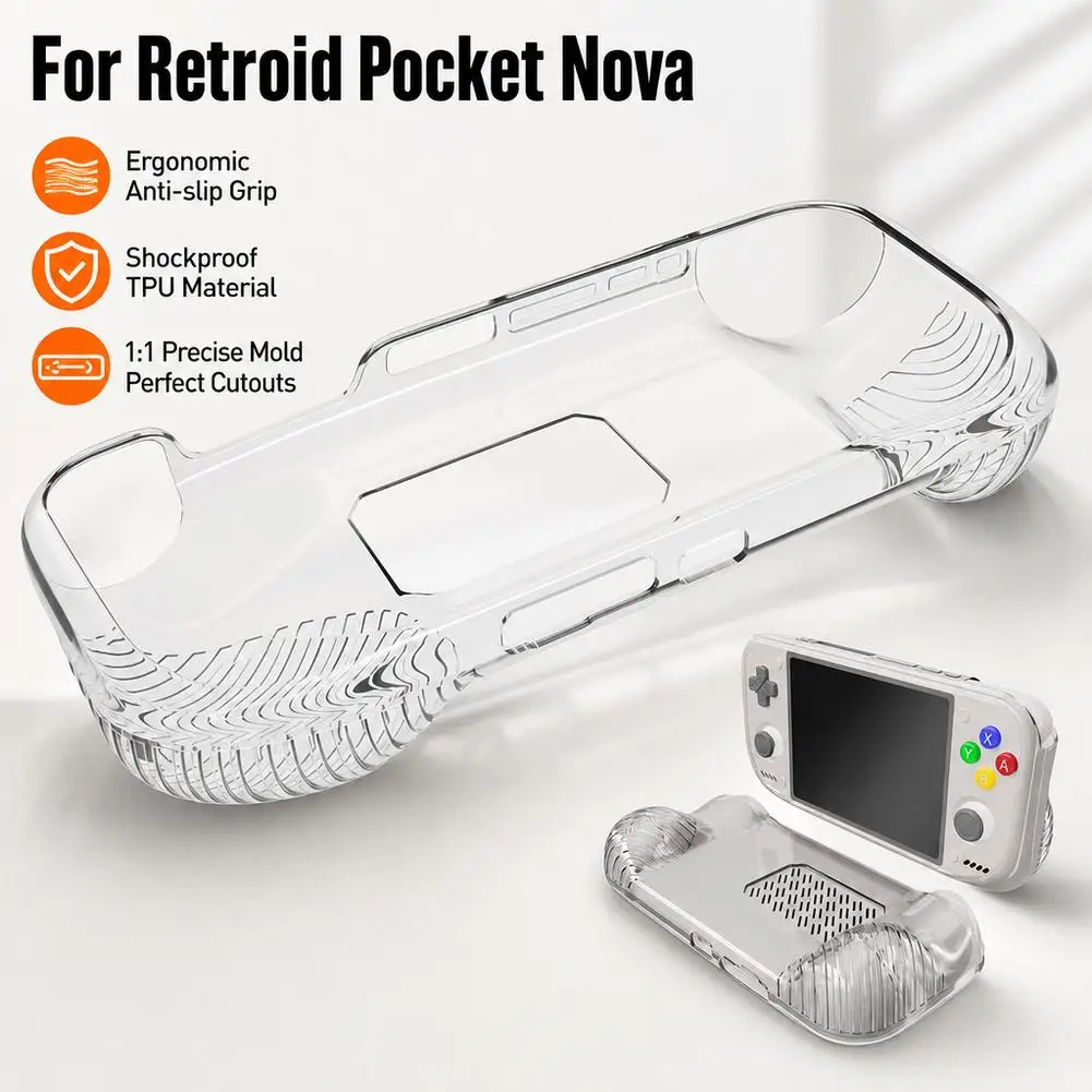 For Retroid Pocket NOVA Game Console Clear TPU Protective Case Slim One-Piece Shockproof Anti-Scratch Anti-Drop Precise Cutouts