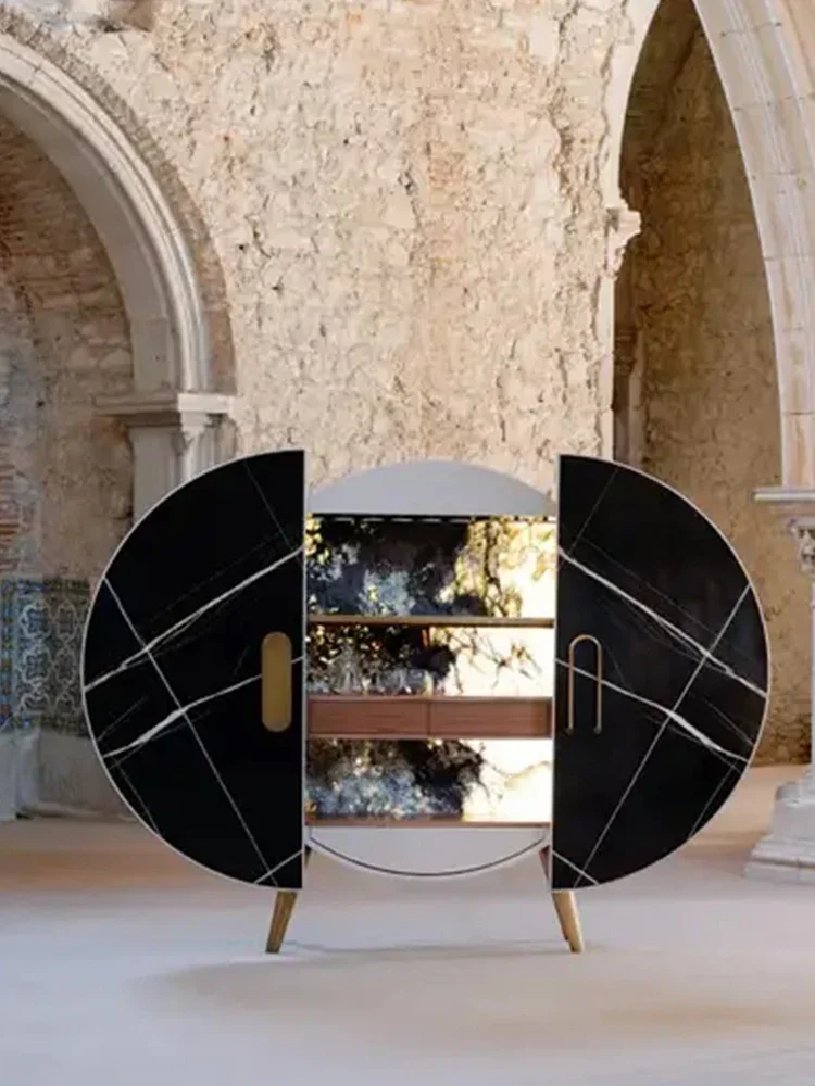 

Italian light luxury high-end round wine cabinet villa luxury living room double opening red wine cabinet decorative cabinet