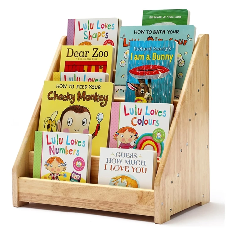 Kids Wooden Book Rack Organizer 5-Tier Front Facing Book Display Shelf Toddler Bookshelf with Chalkboard