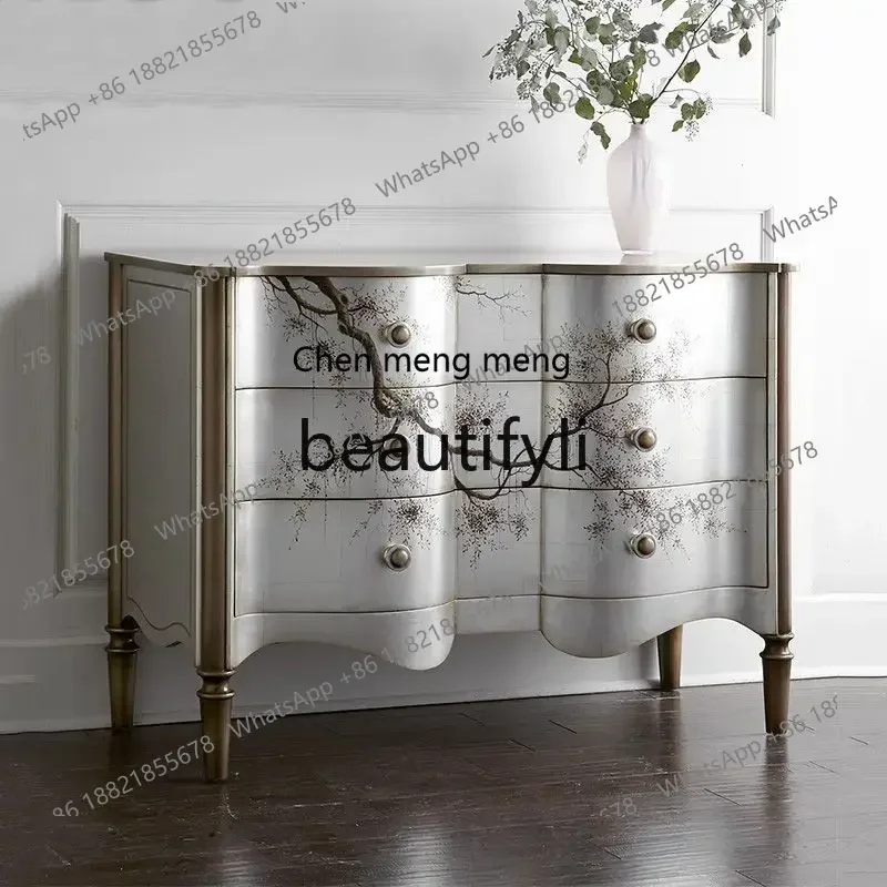 

European neoclassical entrance retro three-bucket cabinet locker hand-painted decorative cabinet customization6220