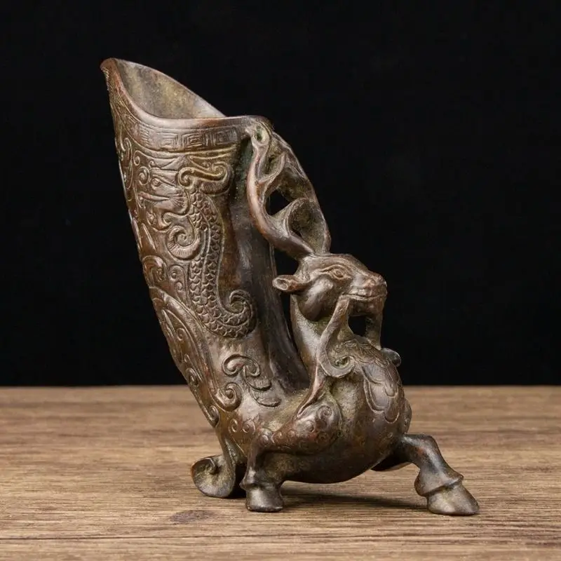 Exquisite deer head and dragon pattern , alloy vessel, imperial , vintage wine , noble cup, gift decora