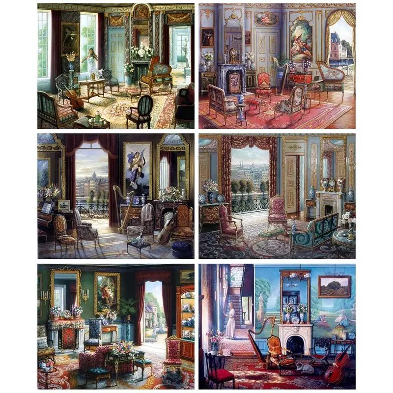 

CHENISTORY 5D Diamond Painting Classical living room scenery Diamond Embroidery Rhinestone Mosaic Craft Kit Home Decor