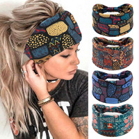 Boho Headbands For Women Wide Knotted Non Slip African Headband Elastic Yoga Turban Hair Scarfs Workout Printed Hair Accessories