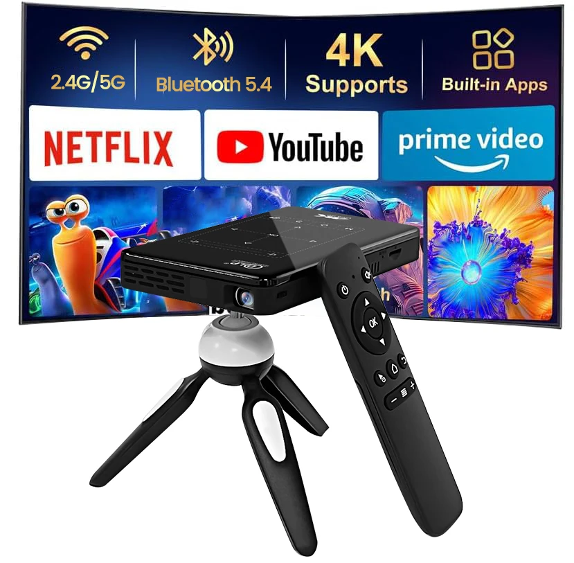 

Hot Sale LED Smart Android 9 Portable Mini Projector Built-in Battery WiFi 3D Ready 4K Supported for Home Theater Outdoor Use