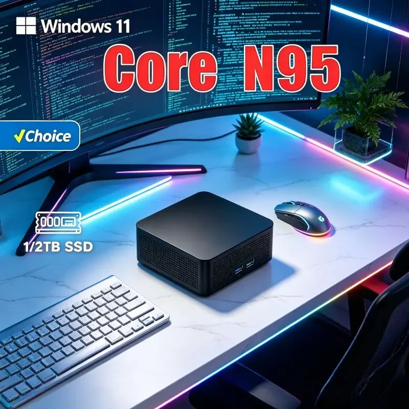 

Lightweight Multi-scene Mini PC Core N95 , 16GB SSD Memory,Win11,WiFi6 Signal and Clear 4K Output for Bedroom & Small Office Use