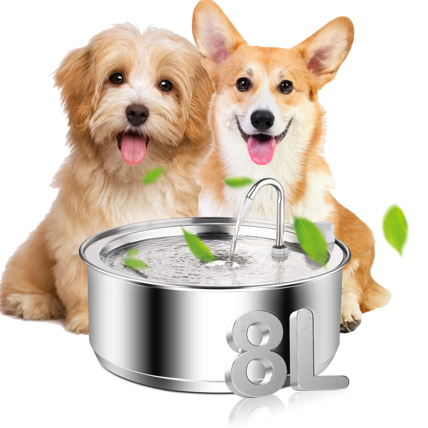 8L Dog water fountain Stainless Steel water dispenser for dogs cats smart Pet water Dispenser for Large Dogs Cat with Sensor