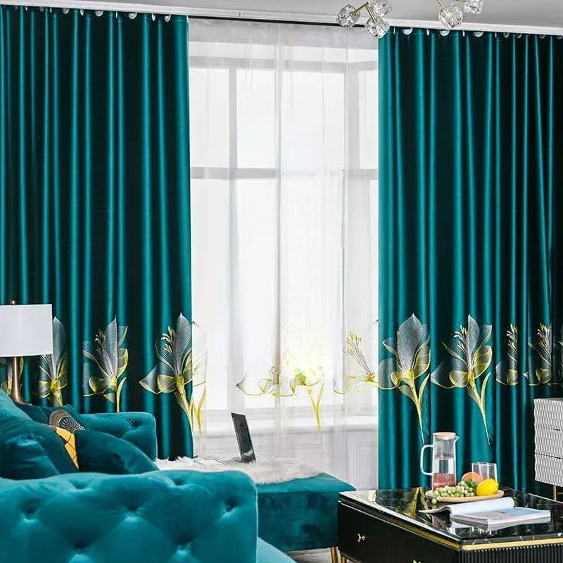 Embroidery Flowers Green Curtains for Living Dining Room Bedroom Fragrant Water Lily Minimalist Modern Tulle Custom Size