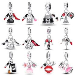 100% 925 Sterling Silver Fashion High Heels Lipstick Camera Life Series Charms Beads Fit Qikaola Original Bracelets DIY Jewelry