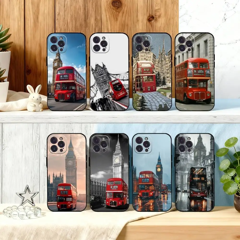 

London Red Double decker Bus Phone Case For iPhone 16 15 14 13 12 11 Pro Max Plus,5G Soft Black Case
