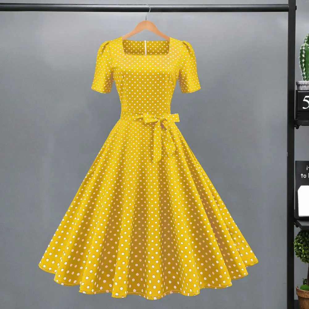 

Vintage-inspired Square Collar Dress Vintage Women Dress Elegant Vintage Polka Dot Dress Timeless Retro Design for Women Classic