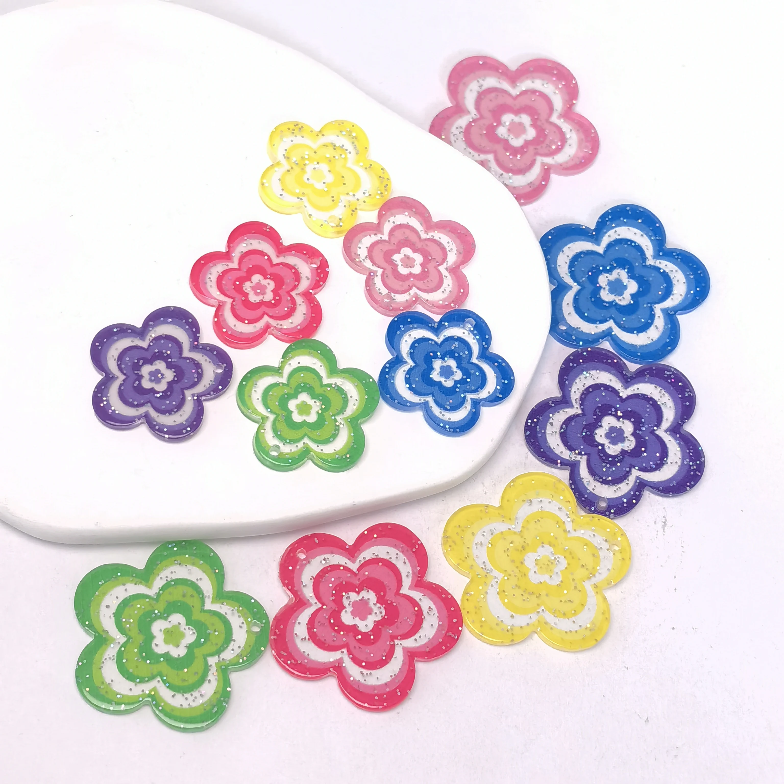 Acrylic Colorful Flower Shape Planare Resin Pendant Diy Jewelry Making Earrings Necklaces Phone Case Decoration Accessories