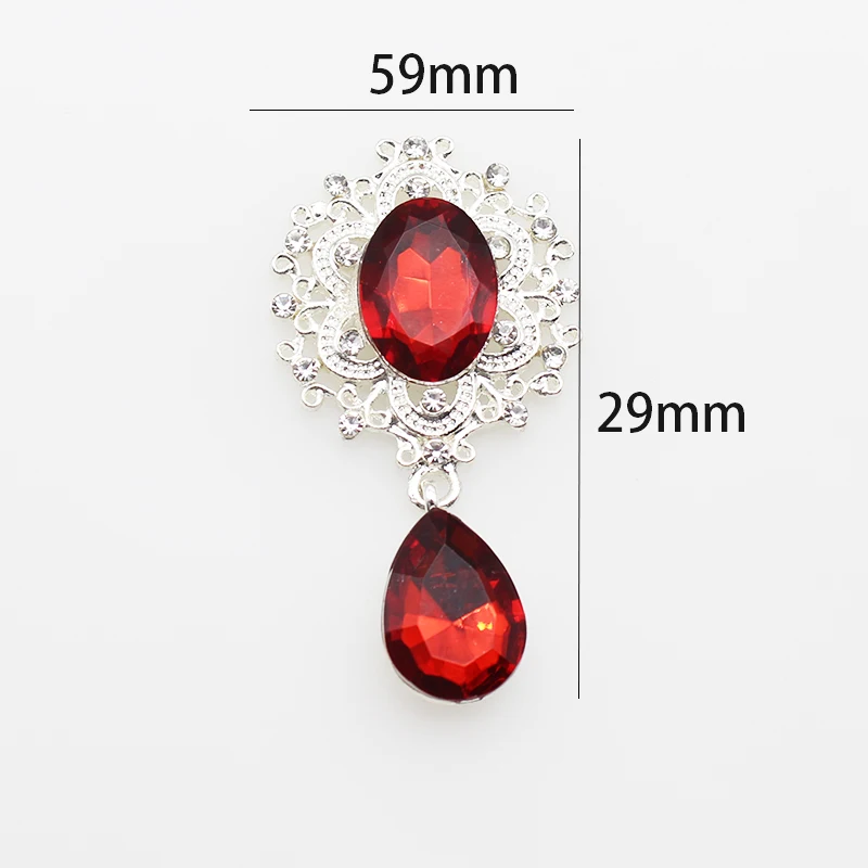 5pcs/Lot 29*59mm Silver Drop Shape Acrylic Alloy Rhinestone Pendant for Ladies Clothing Brooch Flat Jewelry Accessories