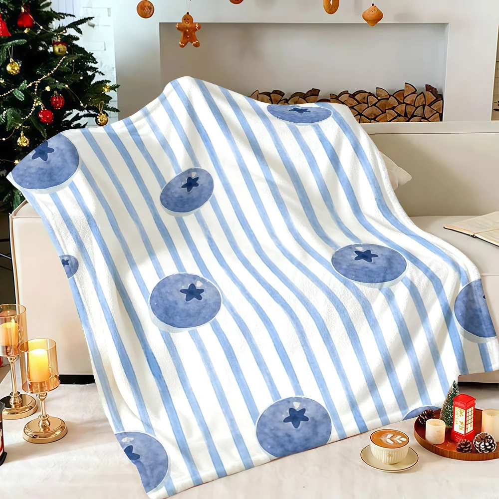 Watercolor Blueberry Stripe Flannel Blanket Soft Fuzzy Plush Cozy Lightweight Throw for Sofa Bed Couch Home Decor