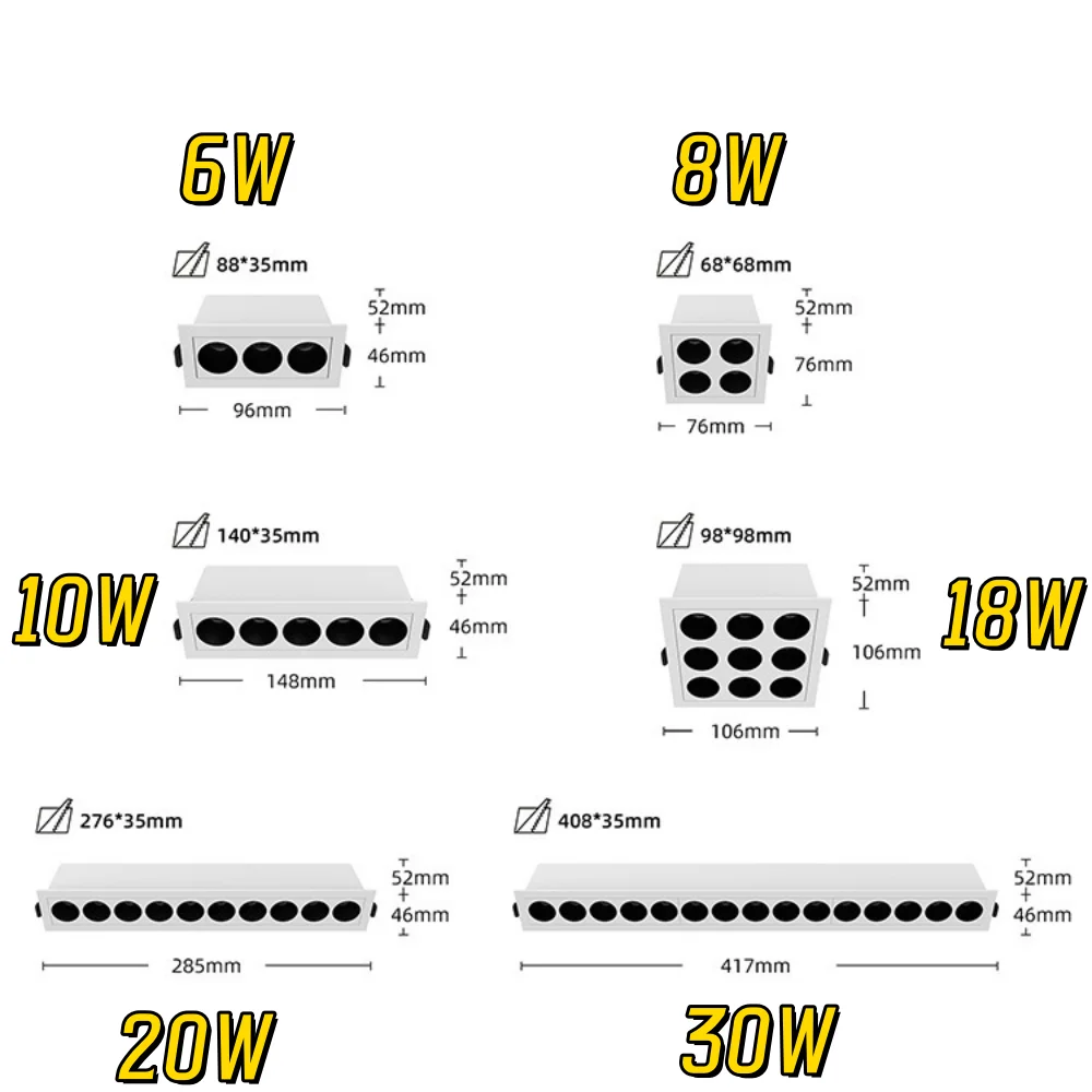 Imagem -05 - Refletor Led Embutido Anti-reflexo para Casa e Negócios Luz de Linha Regulável Smd 6w 8w 10w 18w 20w 30w 345-915head 220v ca