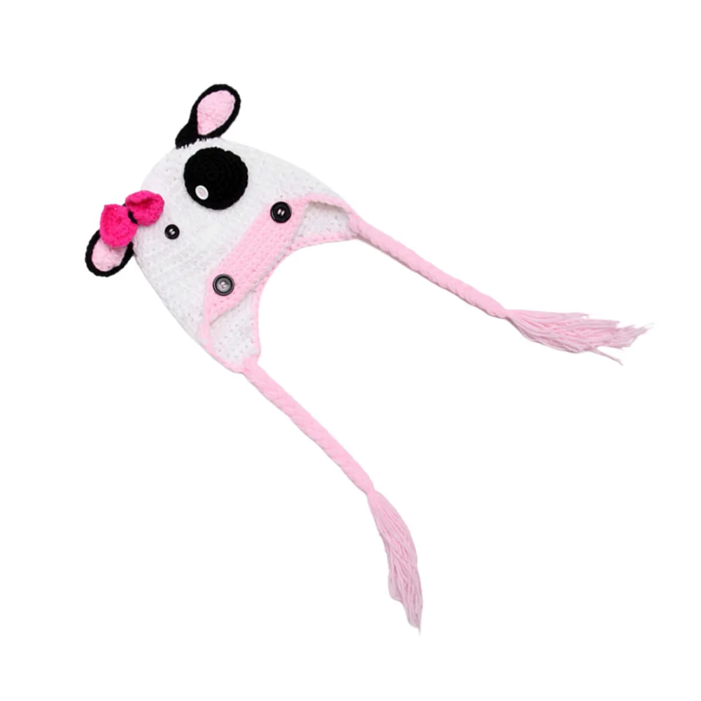 

Kids Winter Knit Baby Hat Cow Pattern Soft Warm Baby Cap Woolen Knit Crochet Hat Outdoor Use Cold Weather Photo Prop