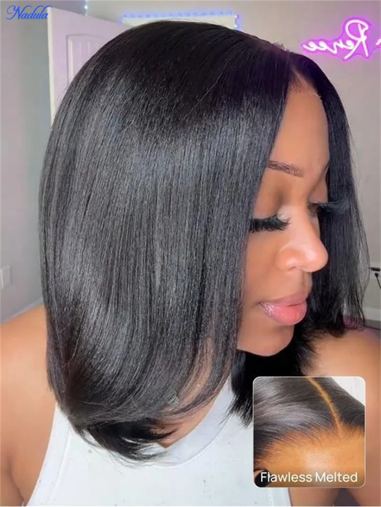 Nadula Layer Cut Yaki Straight Bob Wig 100% Human Hair 7x5 Bye Bye Knots Glueless Wig with Invisi Drawstring Ready to Wear