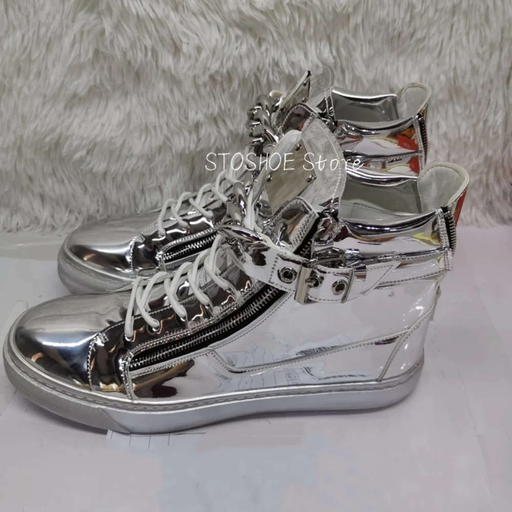 High Top Shoes with Gold Silver Chain Women and Men's Shoes Couple's Casual Shoes Low Top Boots Brand Design Wear-Resistant