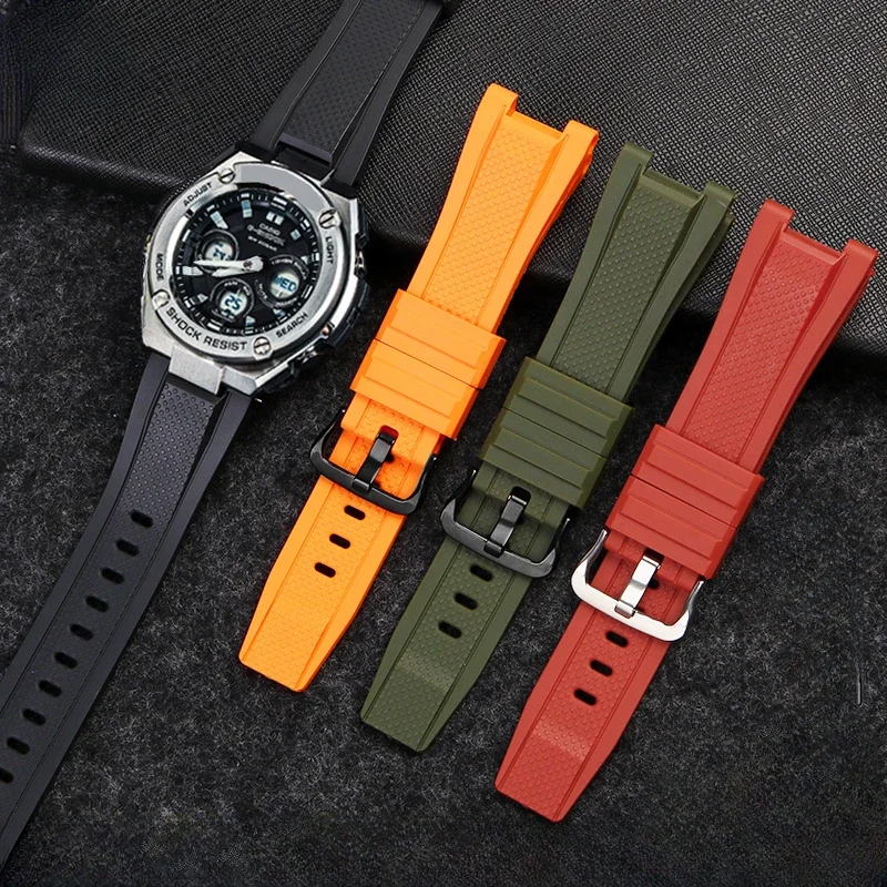 For Casio Gst100 Silicone Watch Strap GST-B100/S110/W300/410 Series Waterproof Soft Comfortable Concave Interface Accessories