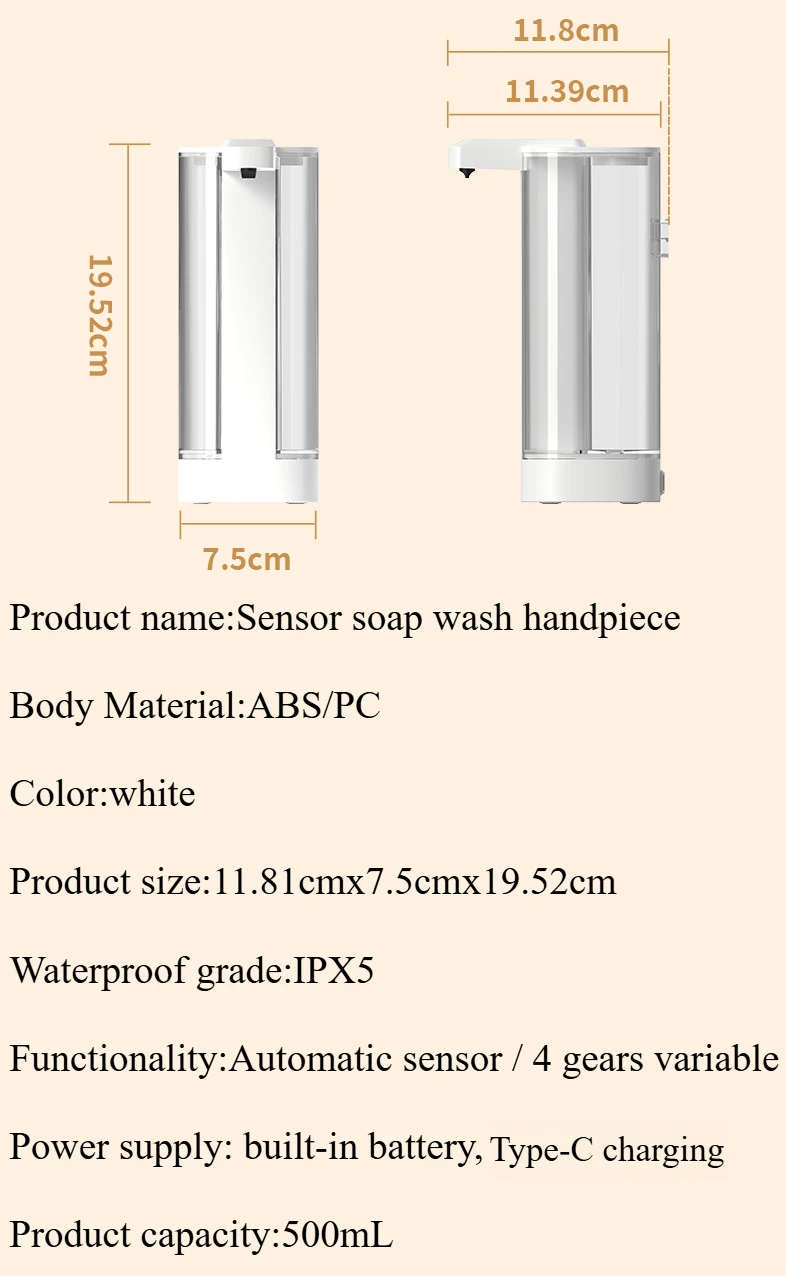 Automatic Sensor Soap Dispenser Rechargeable Wall Mounted Bathroom Multiple Liquid Dispenser Soap Pump 500ml 4 Adjustable Levels