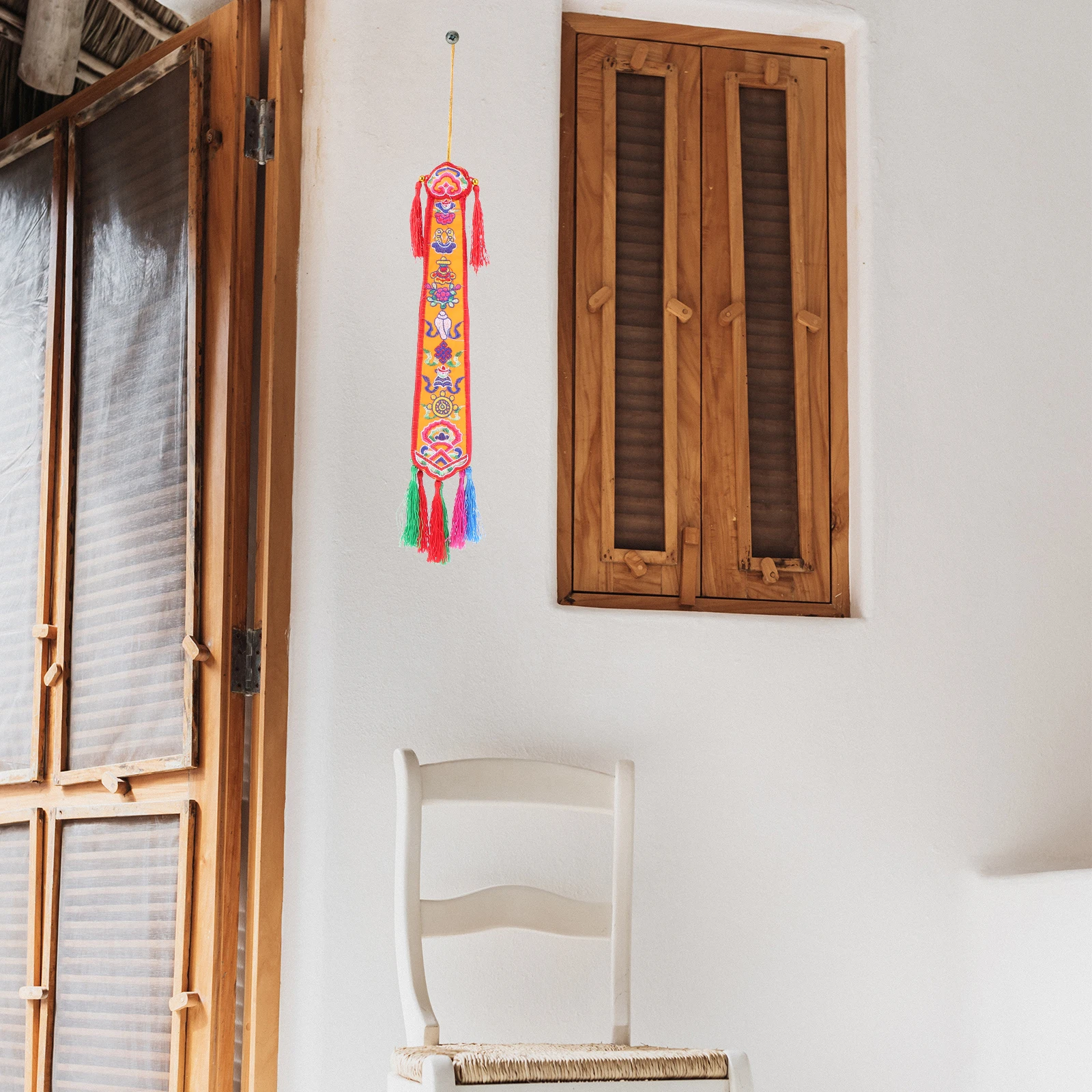 

Auspicious Banner Flags Decorative Nepalese Style Ornament Embroidery Craft Hanging Garden Balcony Restaurant Home Room Colorful