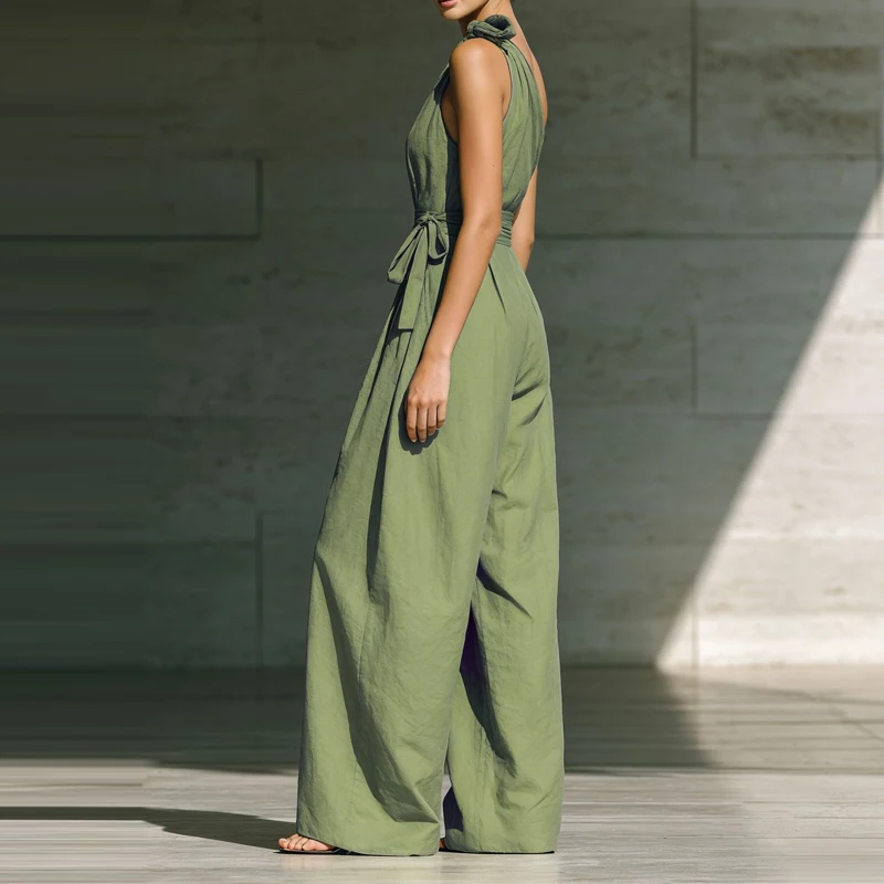 

Модный летний комбинезон-ромпер с асимметричным вырезом и без рукавов для женщин, свободный офисный комбинезон в стиле High Street