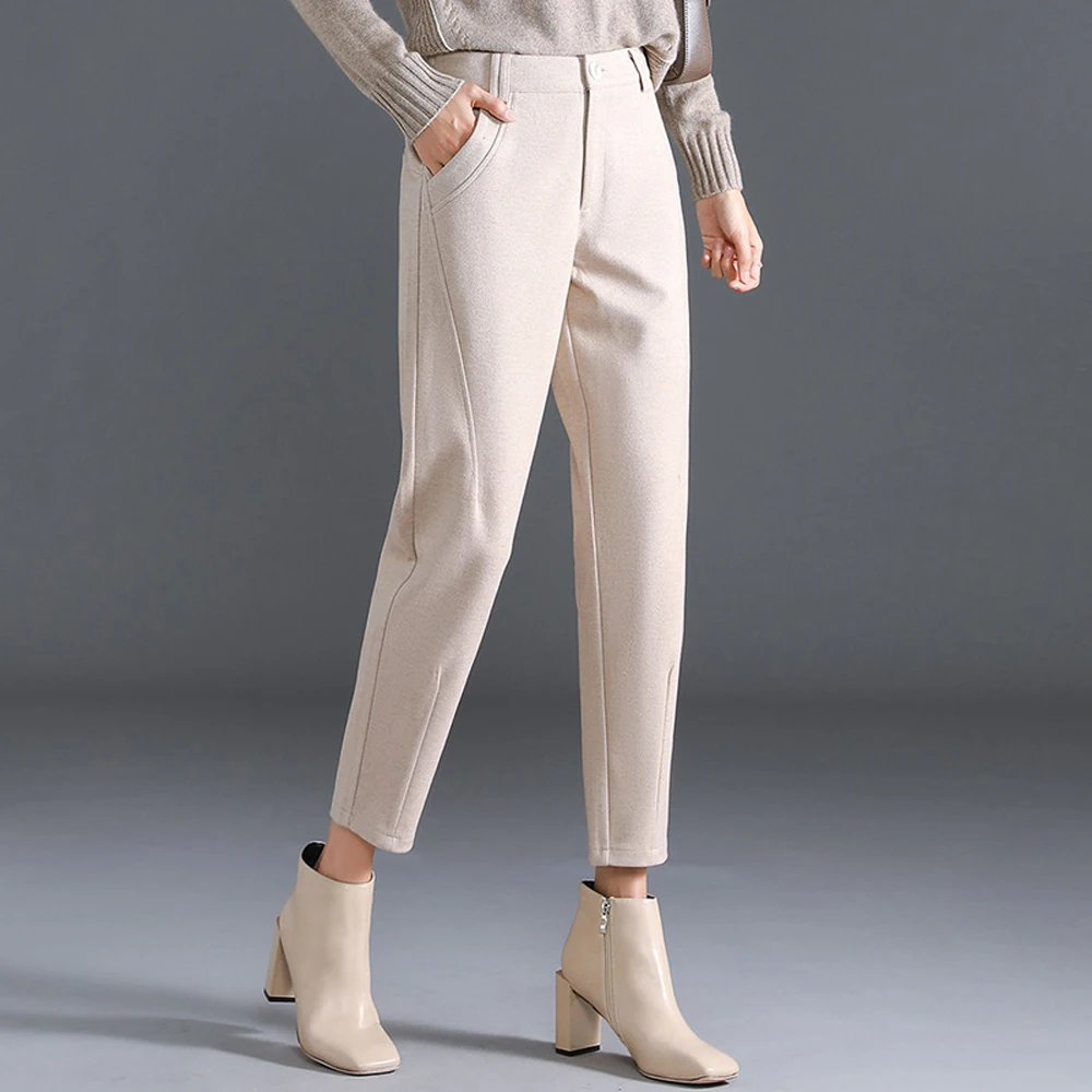 

European Apricot Haren Pants Women's Autumn and Winter New High Quality Fashion Loose Large Thick Zipper Casual Pants