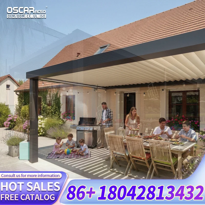 Outdoor 100% Waterproof Motorized Bioclimatic Aluminum Louver Roof Structure for Patio Garden Balcony pergola