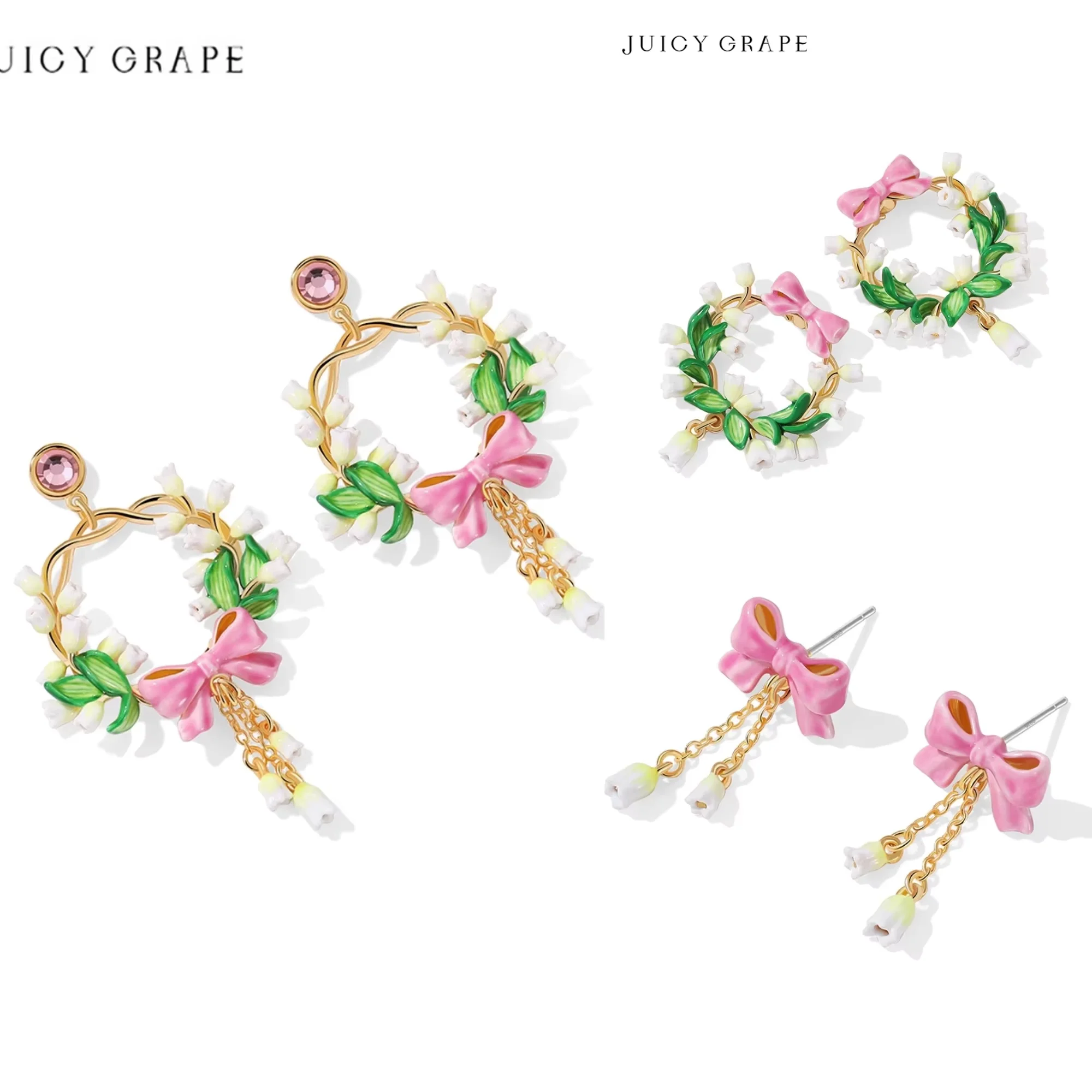 

JUICY GRAPE Powder Bow Bell Earrings Women's Sweet Earrings 2026 Fashion Trend charms Jewelry Accessories Butterfly Earrings