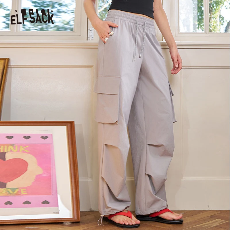 ELFSACK 2025 Summer New Arrivals High Waist Cargo  Casual Pants For Women