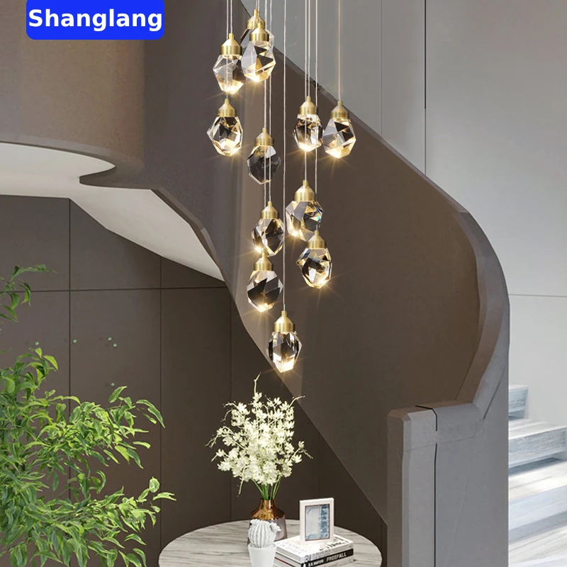 Modern Nordic Crystal Chandelier For Living Room Duplex Villa Stair Lampx Dining Room Lamp Exhibition Hall Rest Area Decorative