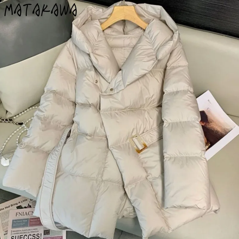 Matakawa Hooded Autumn Winter Jackets Women Korean Fashion Thick Warm Vintage Parkas Coats Solid Basics Simple Chaquetas