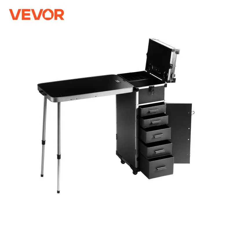 VEVOR Professional Makeup Train Case Aluminum Cosmetic Case Workbench With Supporting Legs Rolling Makeup Case Extra Large